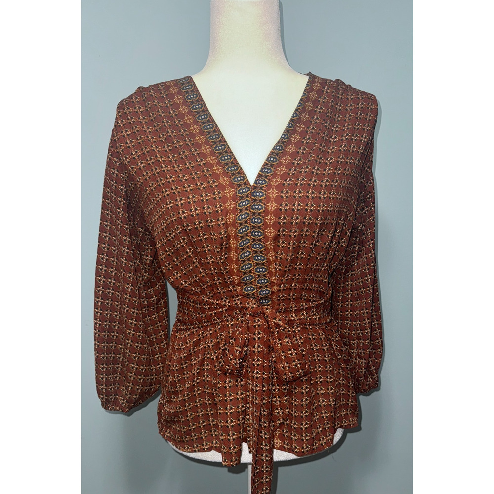Max Studio‎ Women S Top Autumn Going Out Casual Light Tie Front Smocked Back